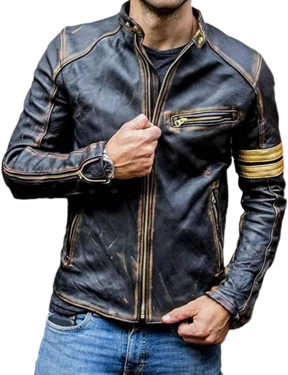 Bike Rider Retro Cafe Racer Black Leather Jacket