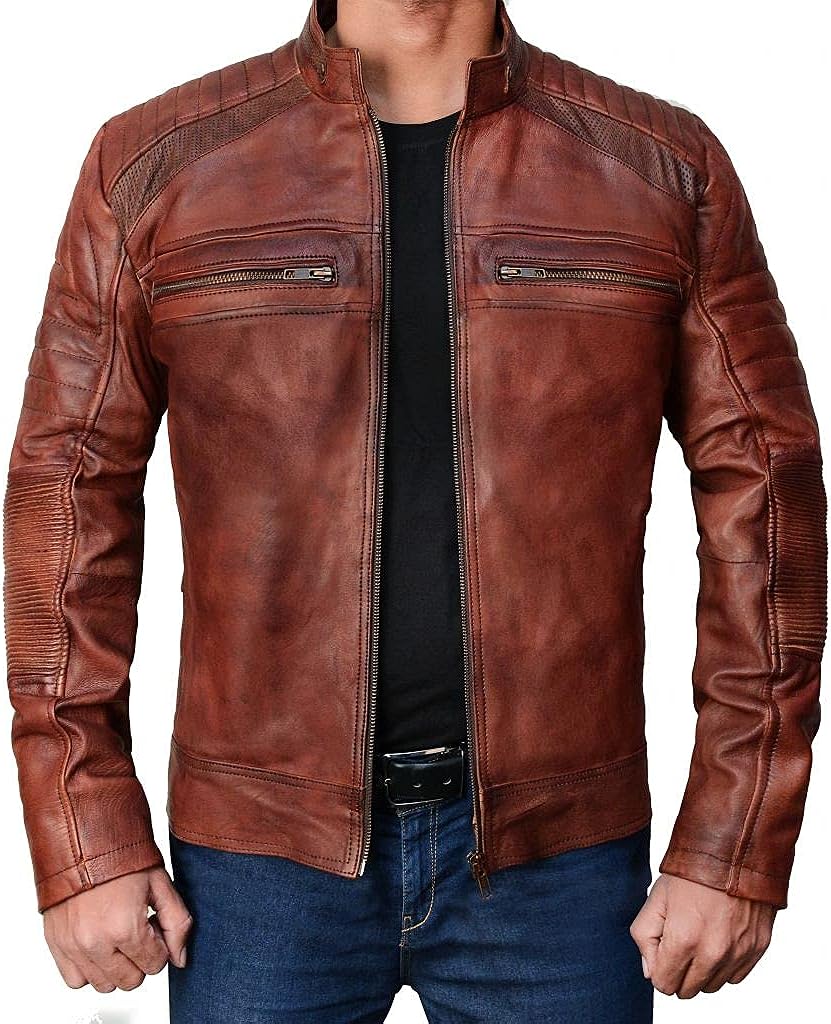 Brown cafe racer leather jacket