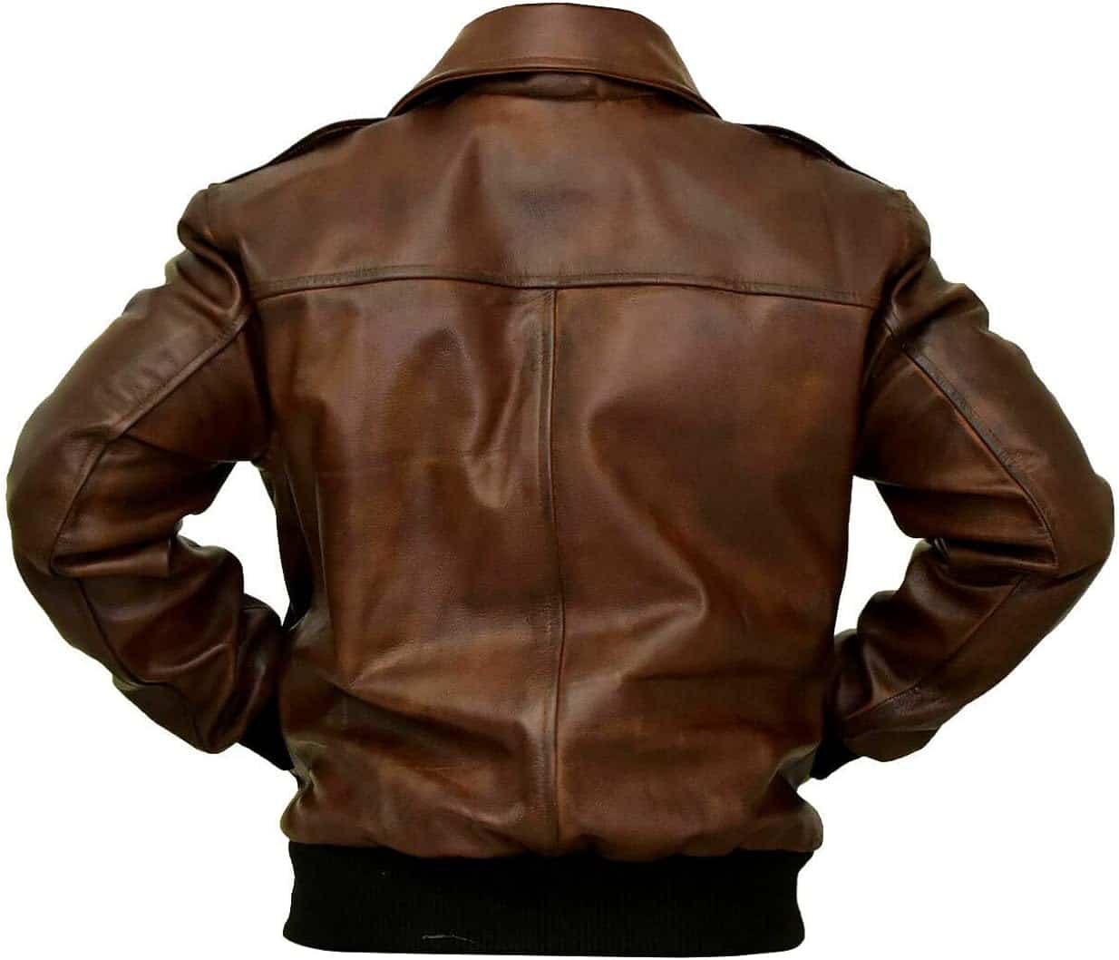 Brown aviator leather biker jacket