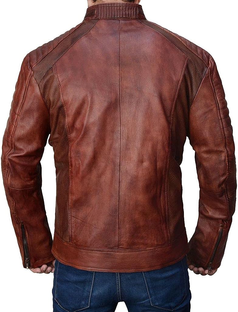 Brown cafe racer leather jacket