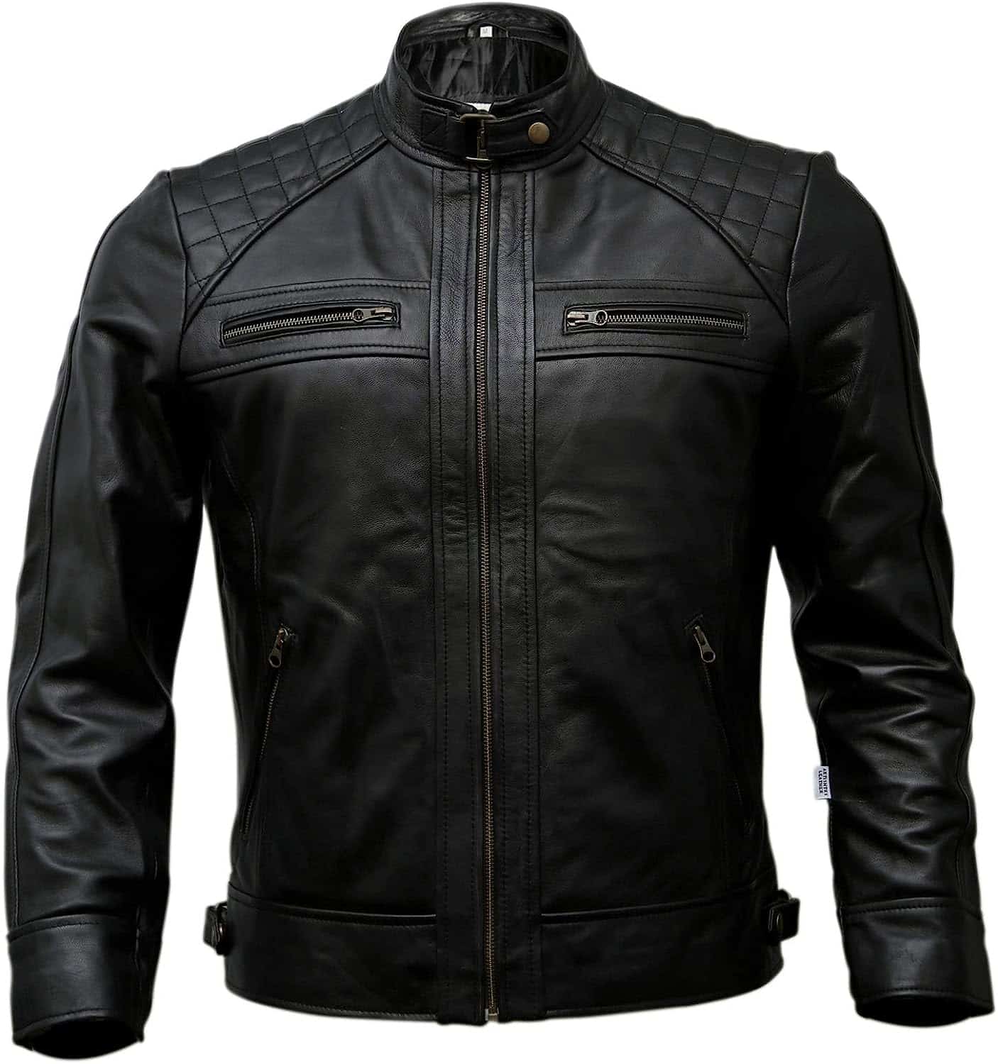 Black cafe racer leather jacket