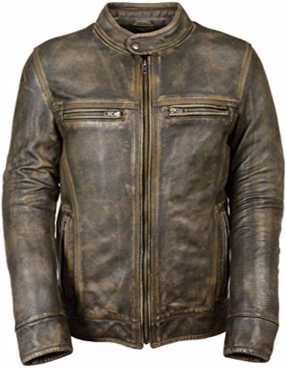 Brown leather jacket cafe racer for men