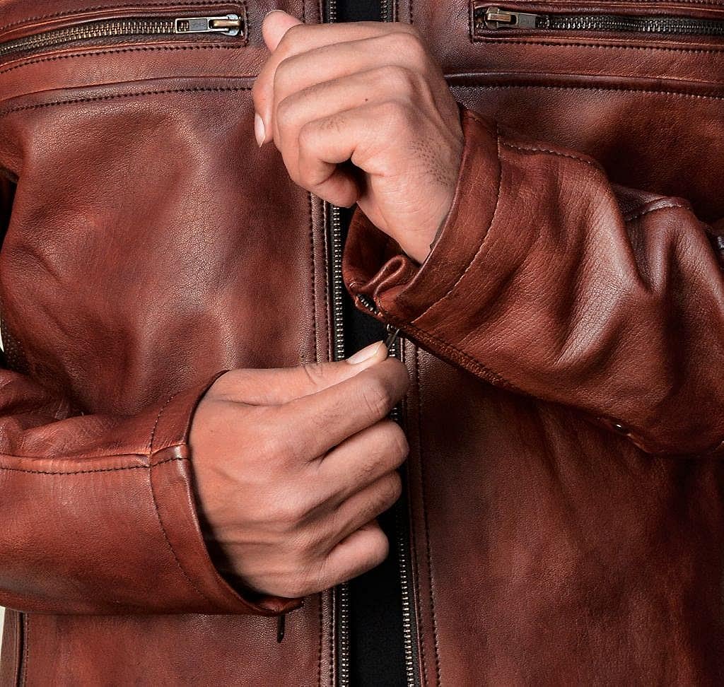 Brown cafe racer leather jacket