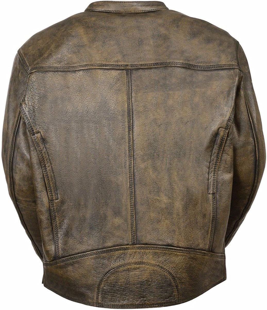 Brown leather jacket cafe racer for men