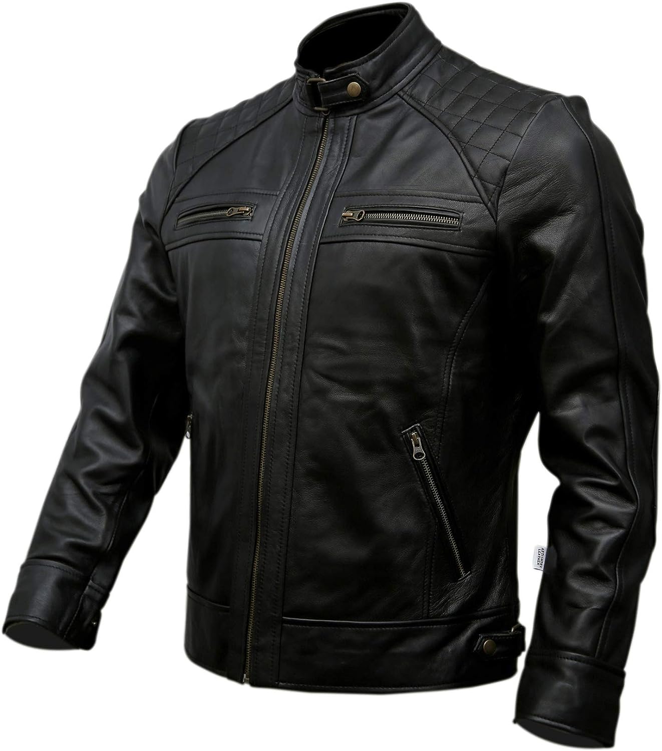 Black cafe racer leather jacket