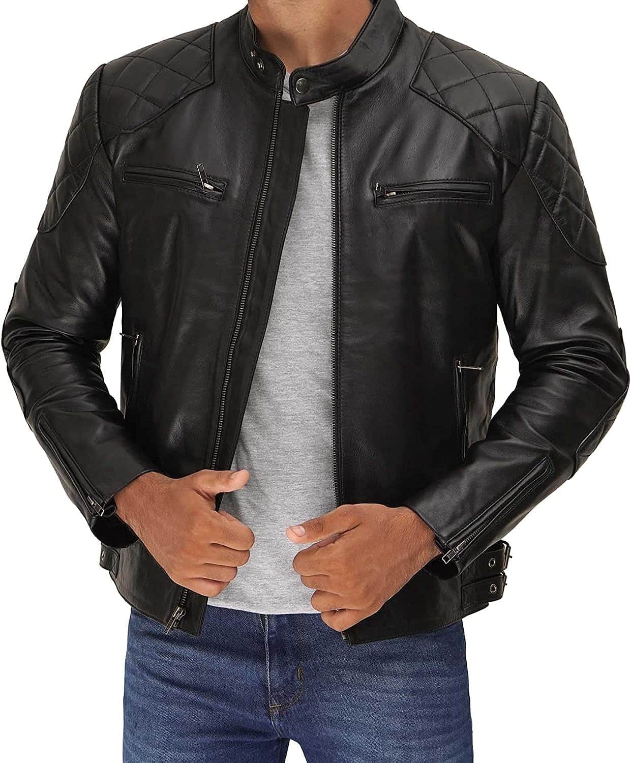 Black biker leather jacket