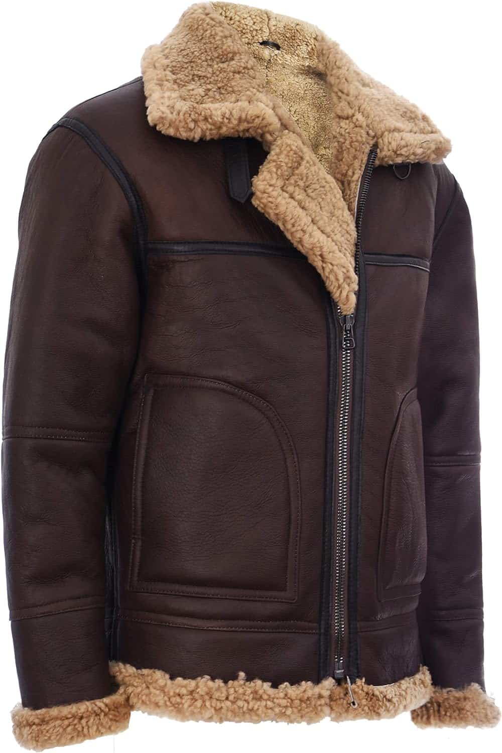 Men's Aviator Bomber Real Shearling Sheepskin brown Leather Jacket