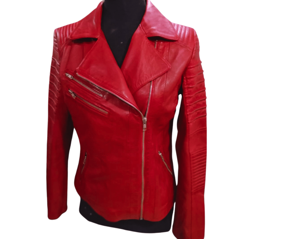 Red woman bomber leather jacket