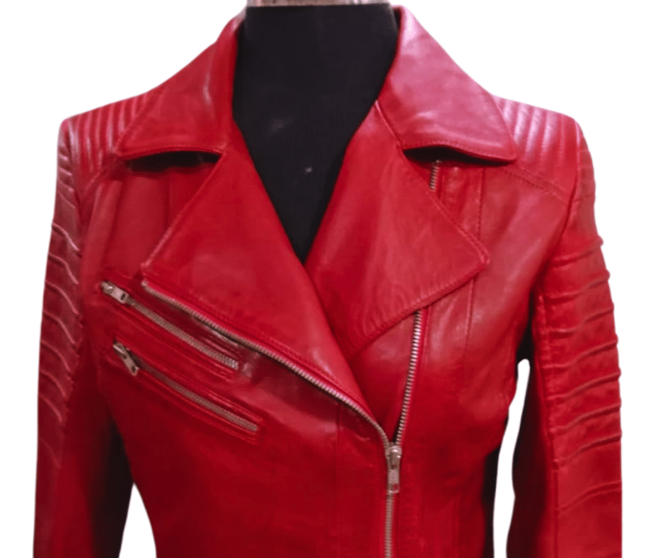 Red woman bomber leather jacket