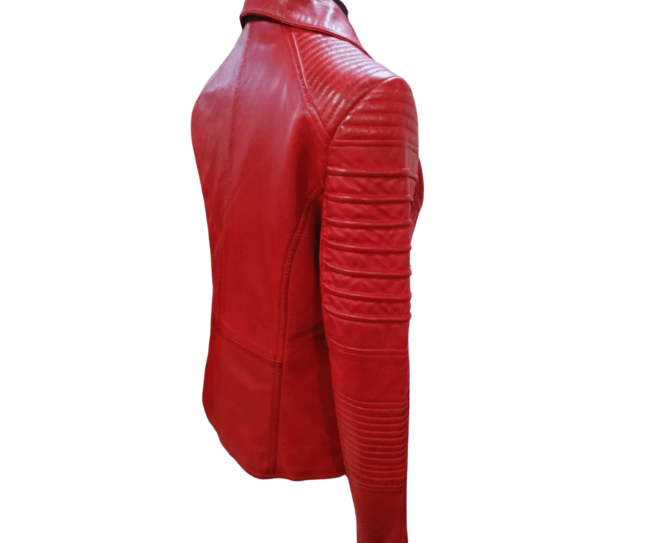 Red woman bomber leather jacket