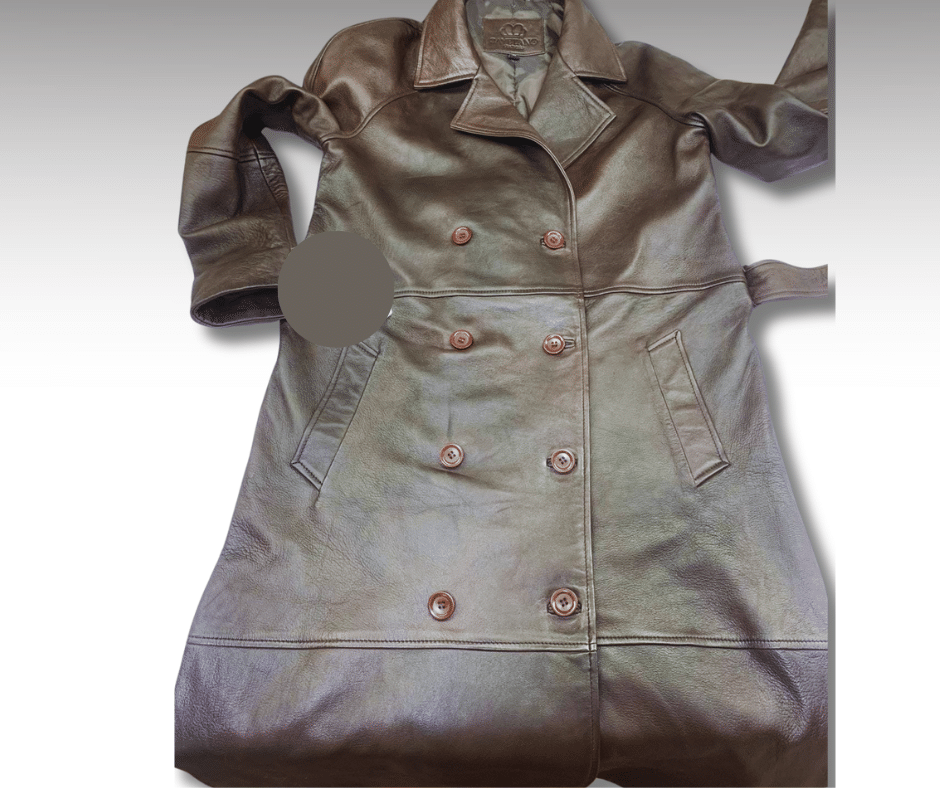 Grey brown long leather coat