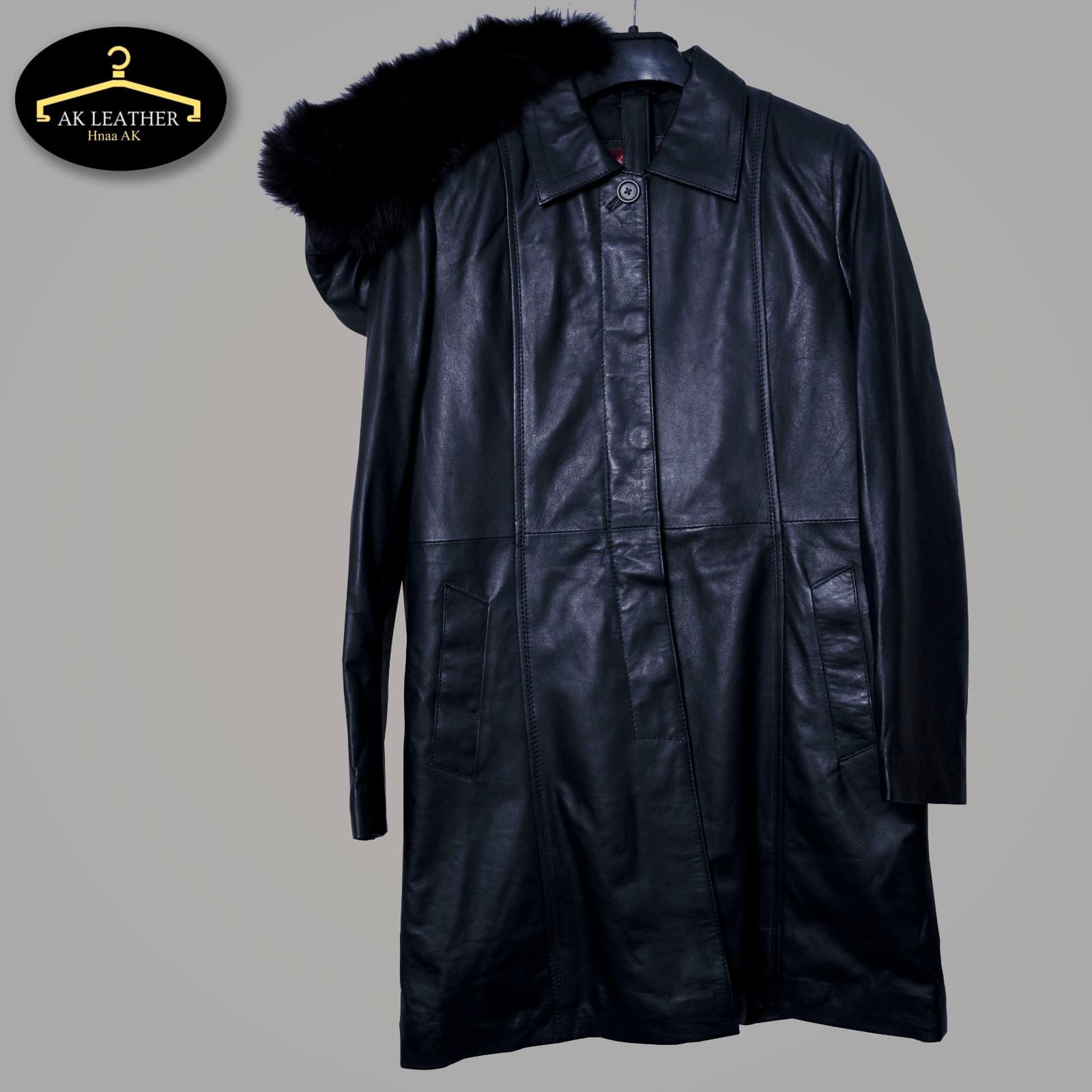 Black long leather coat