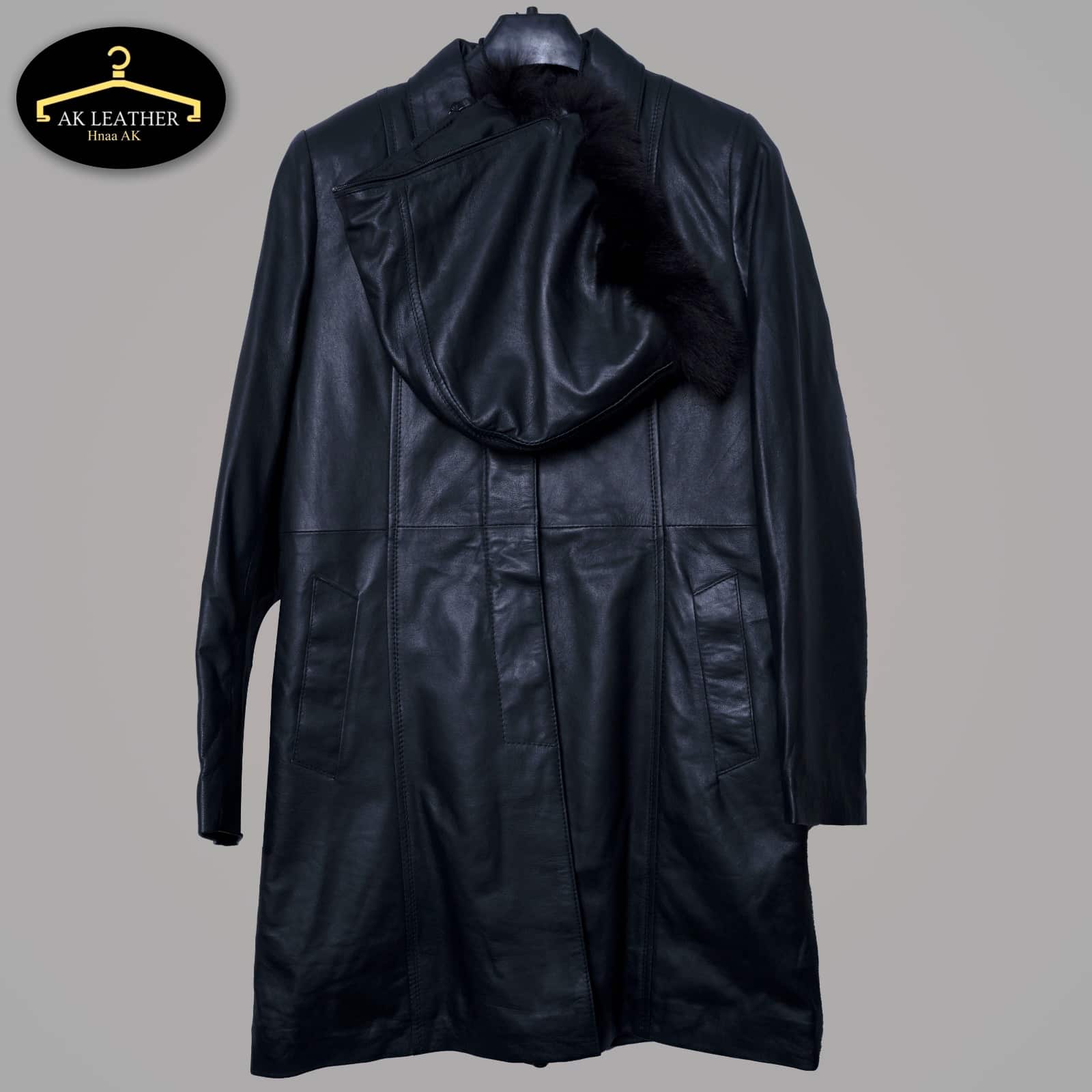 Black long leather coat