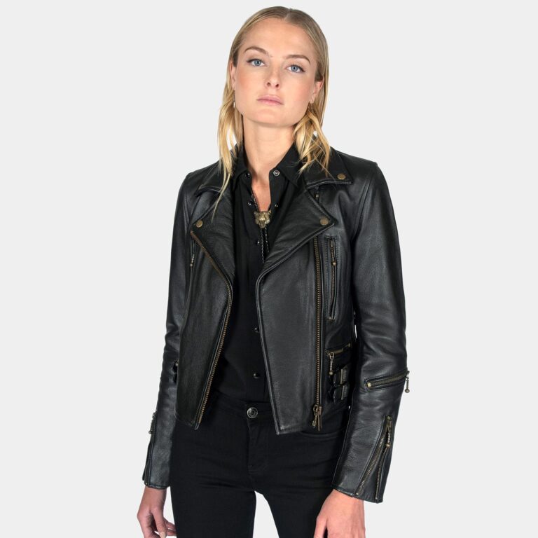 black bomber leather jacket for woman