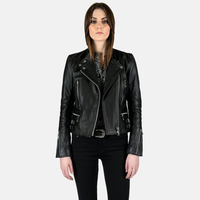 black bomber leather jacket for woman