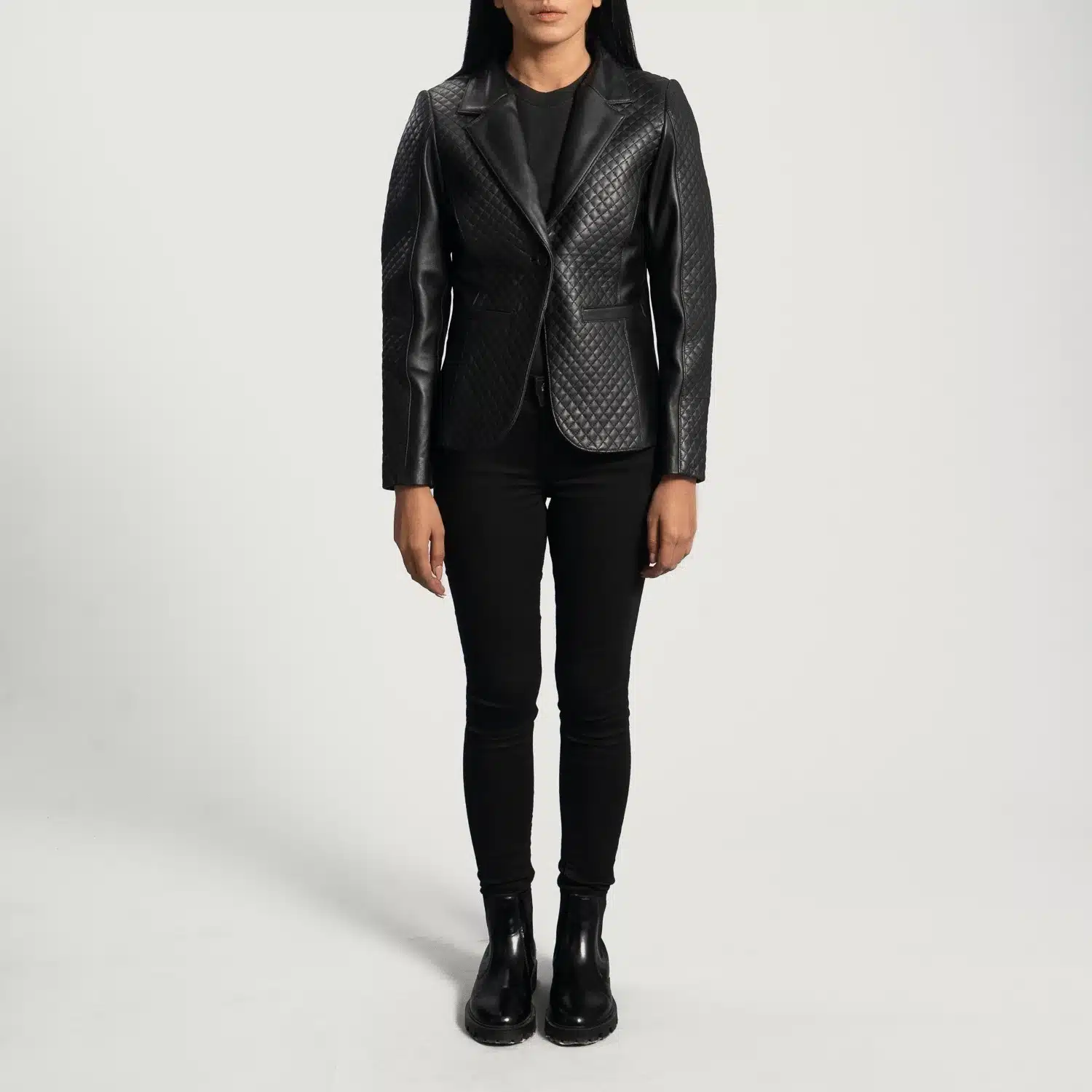 Black Leather Blazer Notch Coller Style