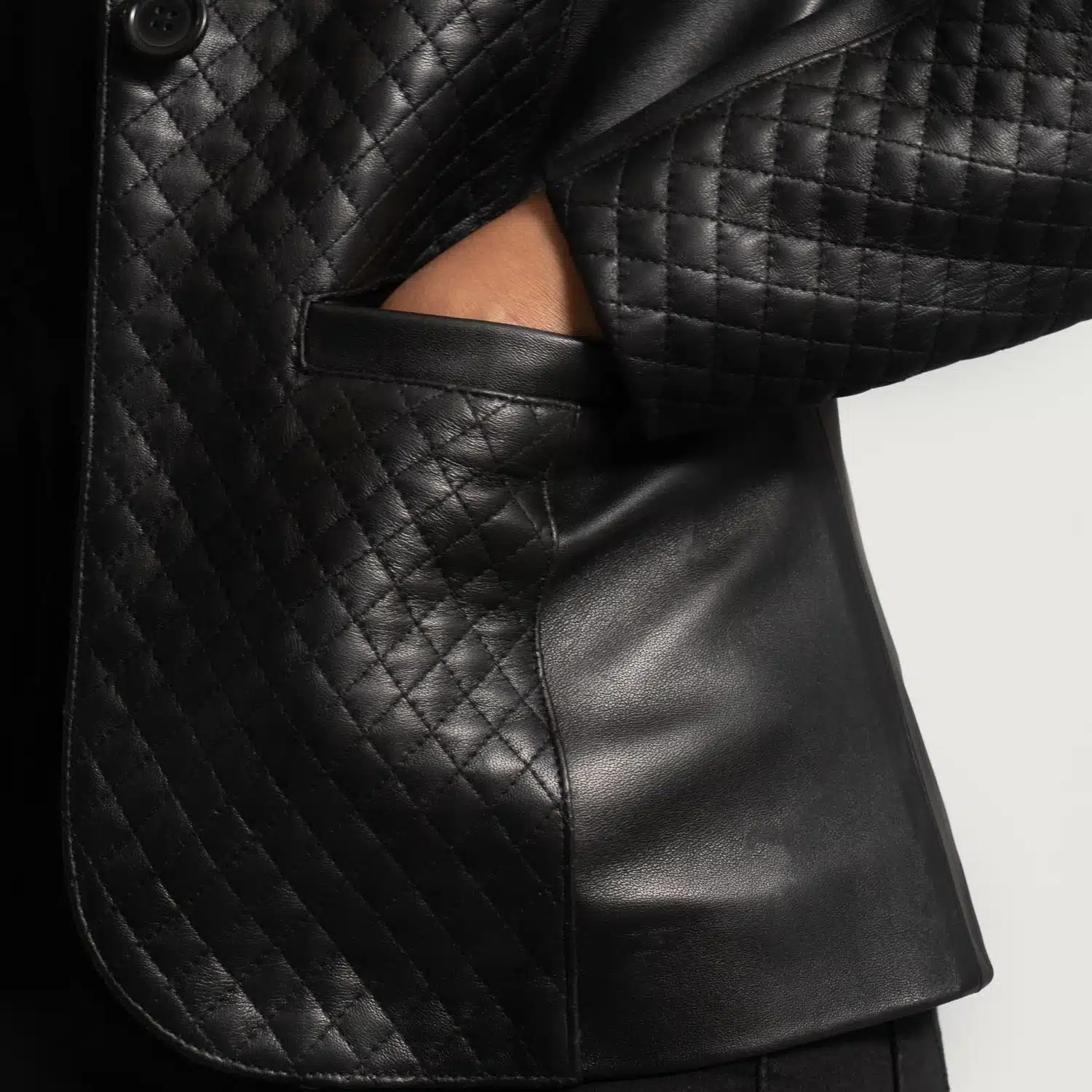 Black Leather Blazer Notch Coller Style