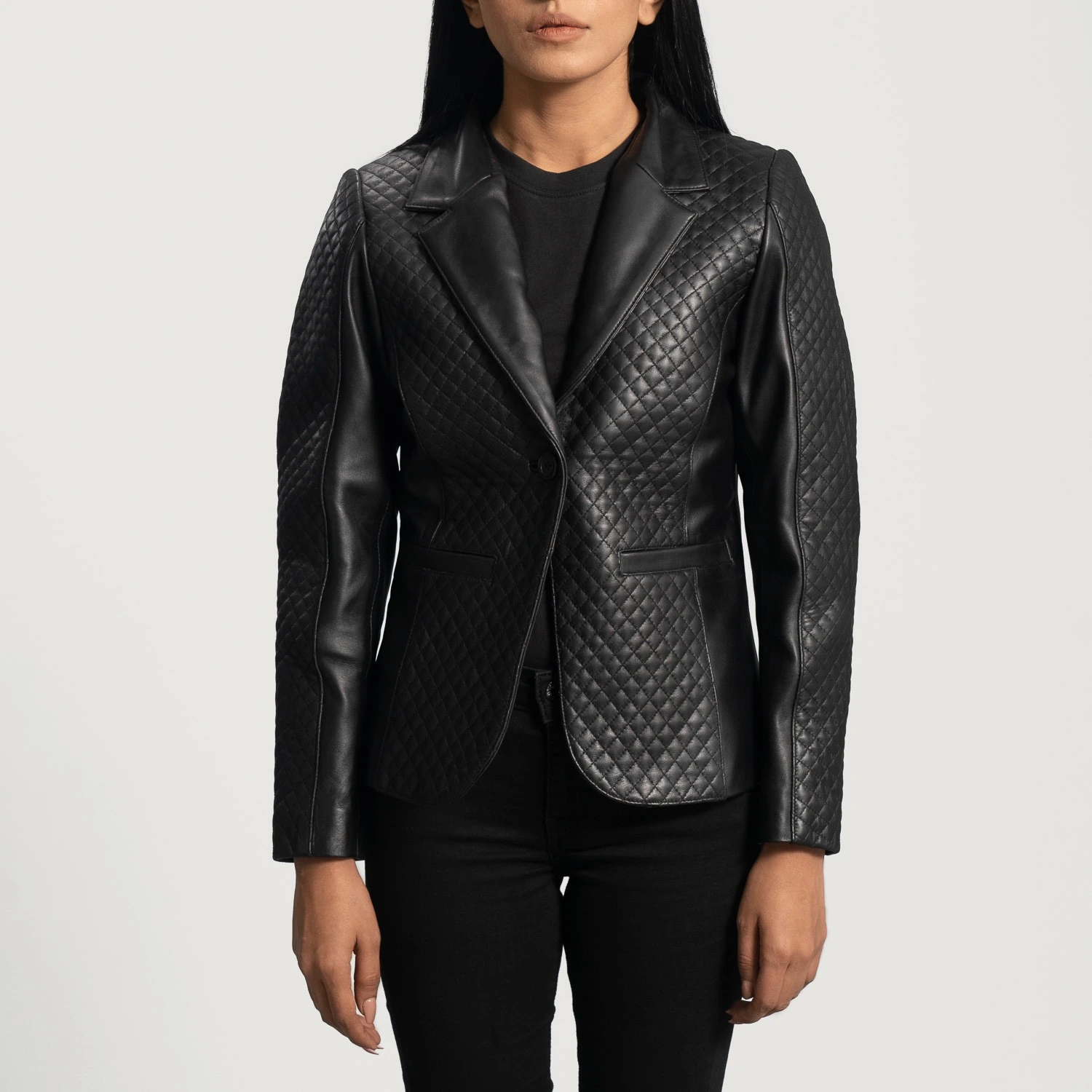 Black Leather Blazer Notch Coller Style