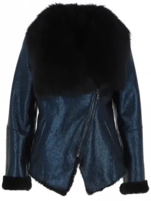 Blue glitter leather shearling