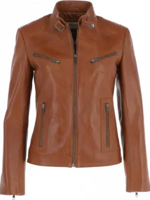 Camel colour biker leather jacket 1