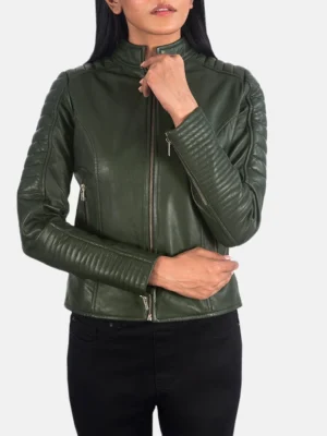 Green Bomber Leather Jacket