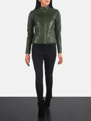 Green Bomber Leather Jacket