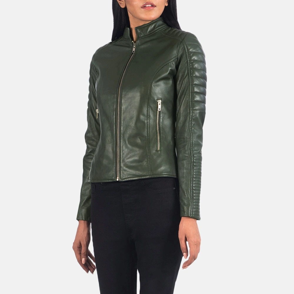 Green Bomber Leather Jacket