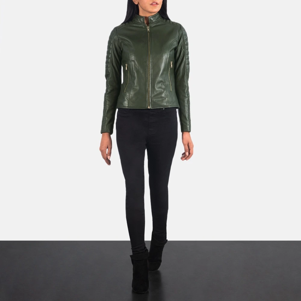 Green Bomber Leather Jacket