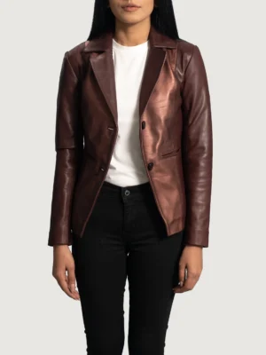 Metallic Maroon Leather Blazer