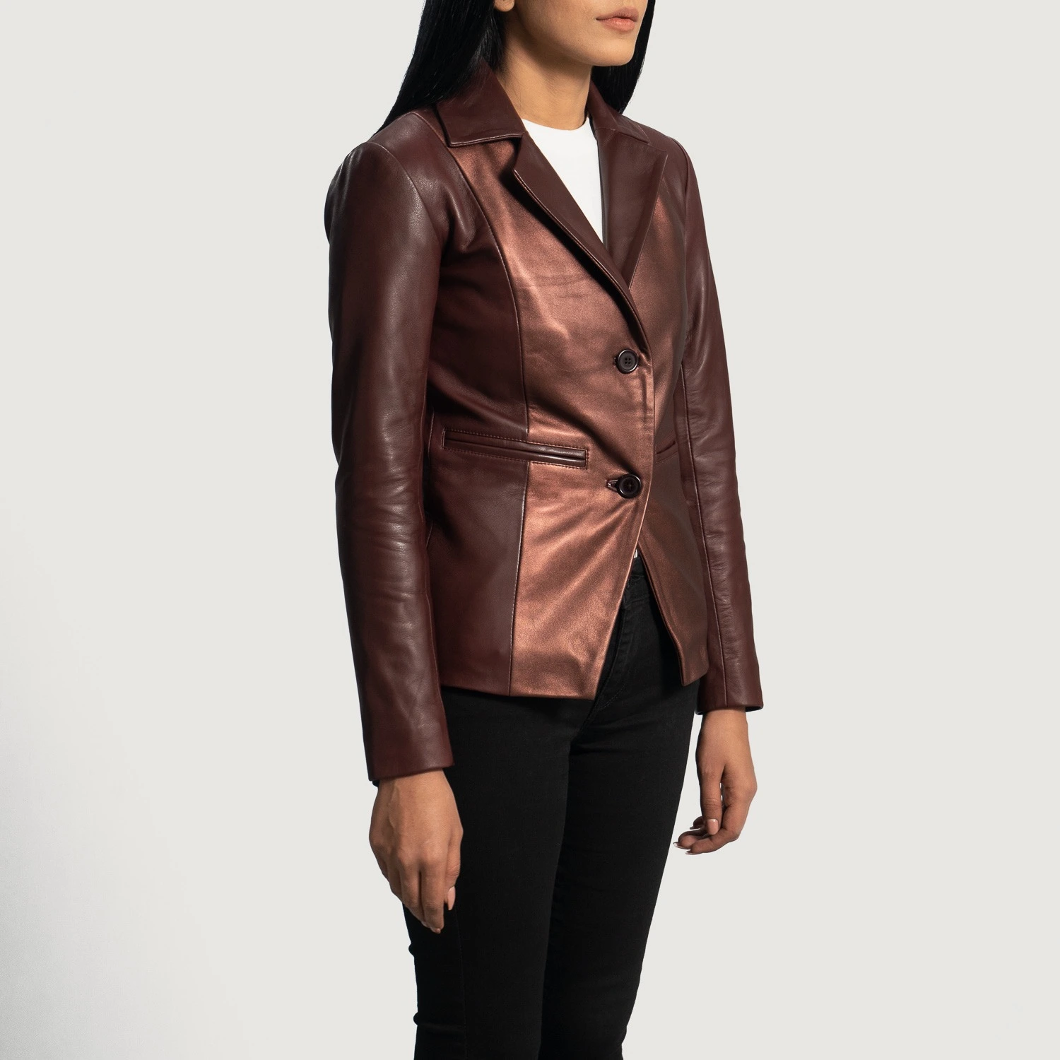 Metallic Maroon Leather Blazer