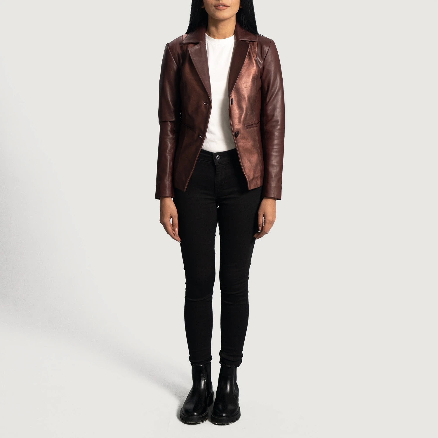 Metallic Maroon Leather Blazer